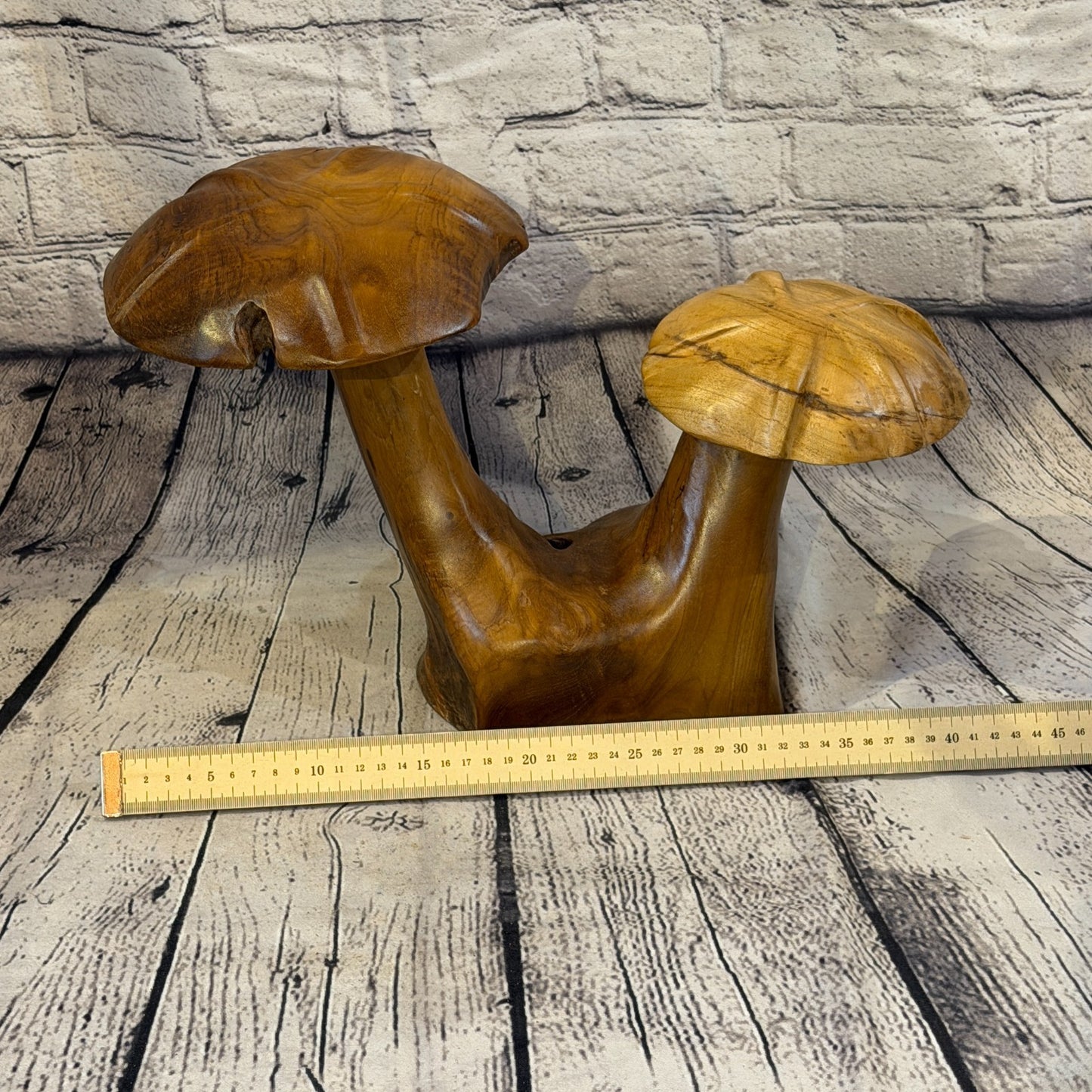 30cm x 35cm Double Wooden Mushroom Toadstool Sculpture Garden Teak Root Ornament6