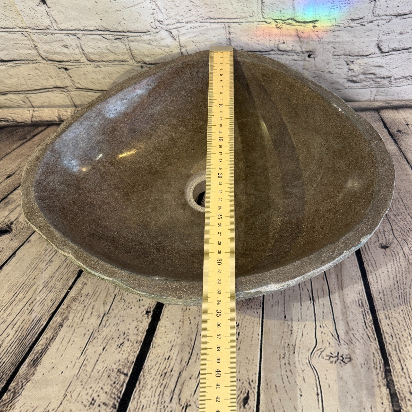 41cm x 34cm Wash Basin Bathroom Counter Top Washing River Stone Bowl Sink No 248
