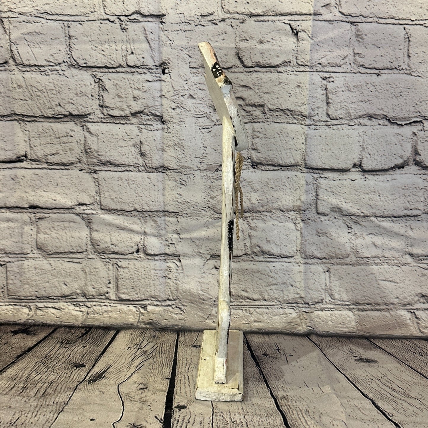 White Wooden Dog Shabby Pattern 35cm x 10cm Handmade and Fairtrade3