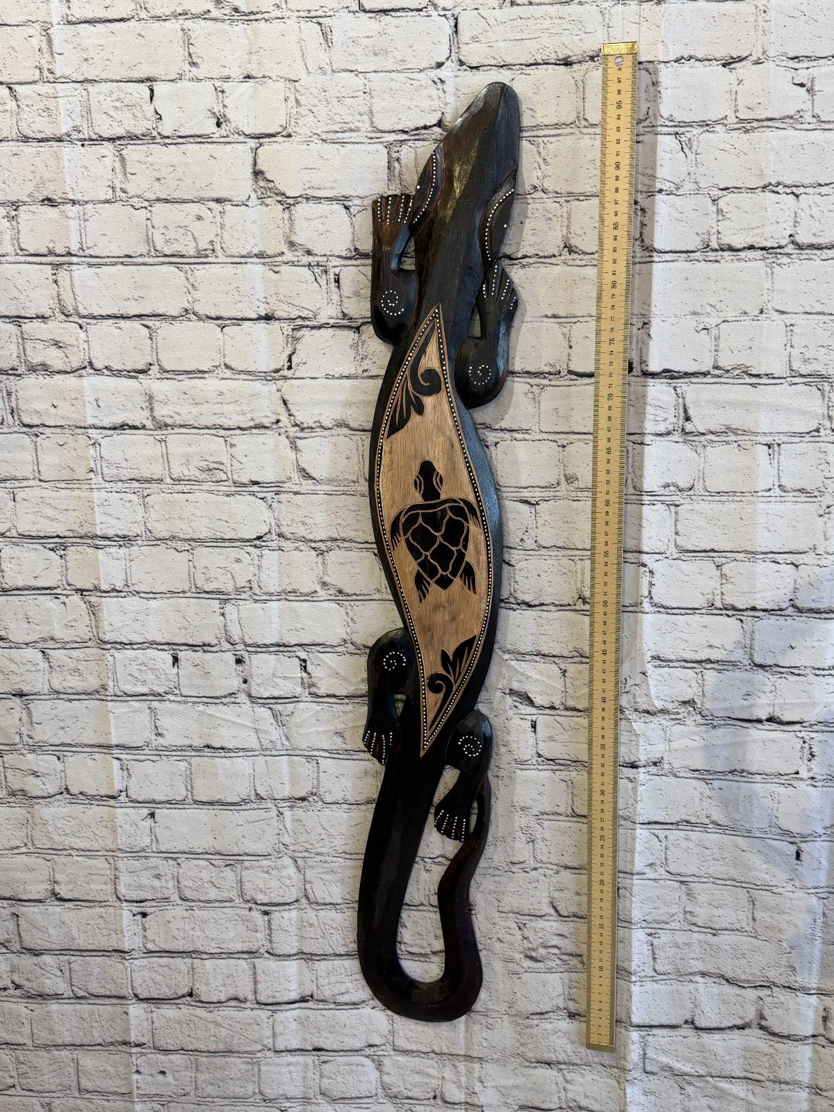 100cm Turtle GeckoCarved Wooden Brown Work Painted Ethnic Tribal Tiki Wall Art4