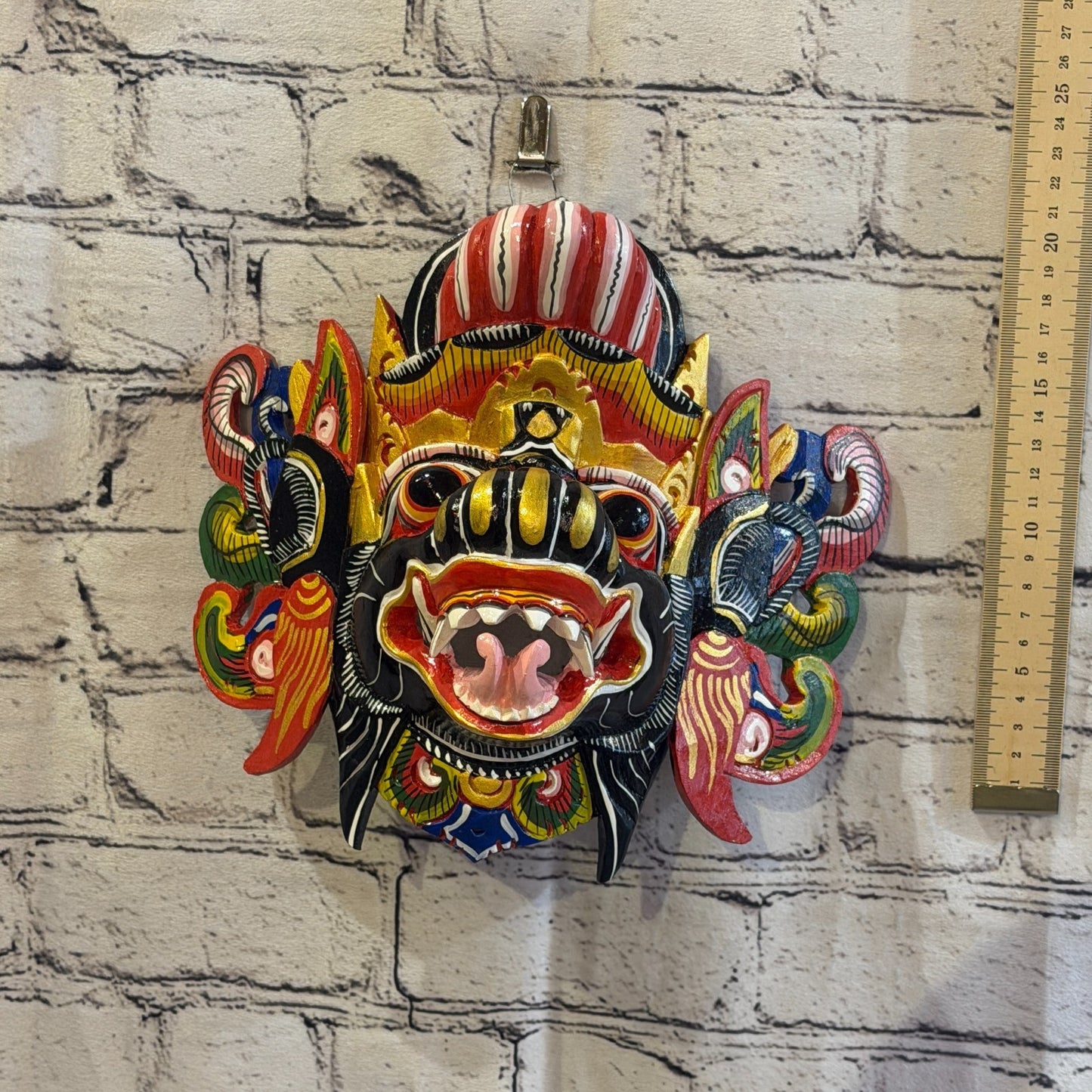 20cm Barong Wide Black Demon Dragon Hindu Deity Wooden Hand Carved Mask Painted5