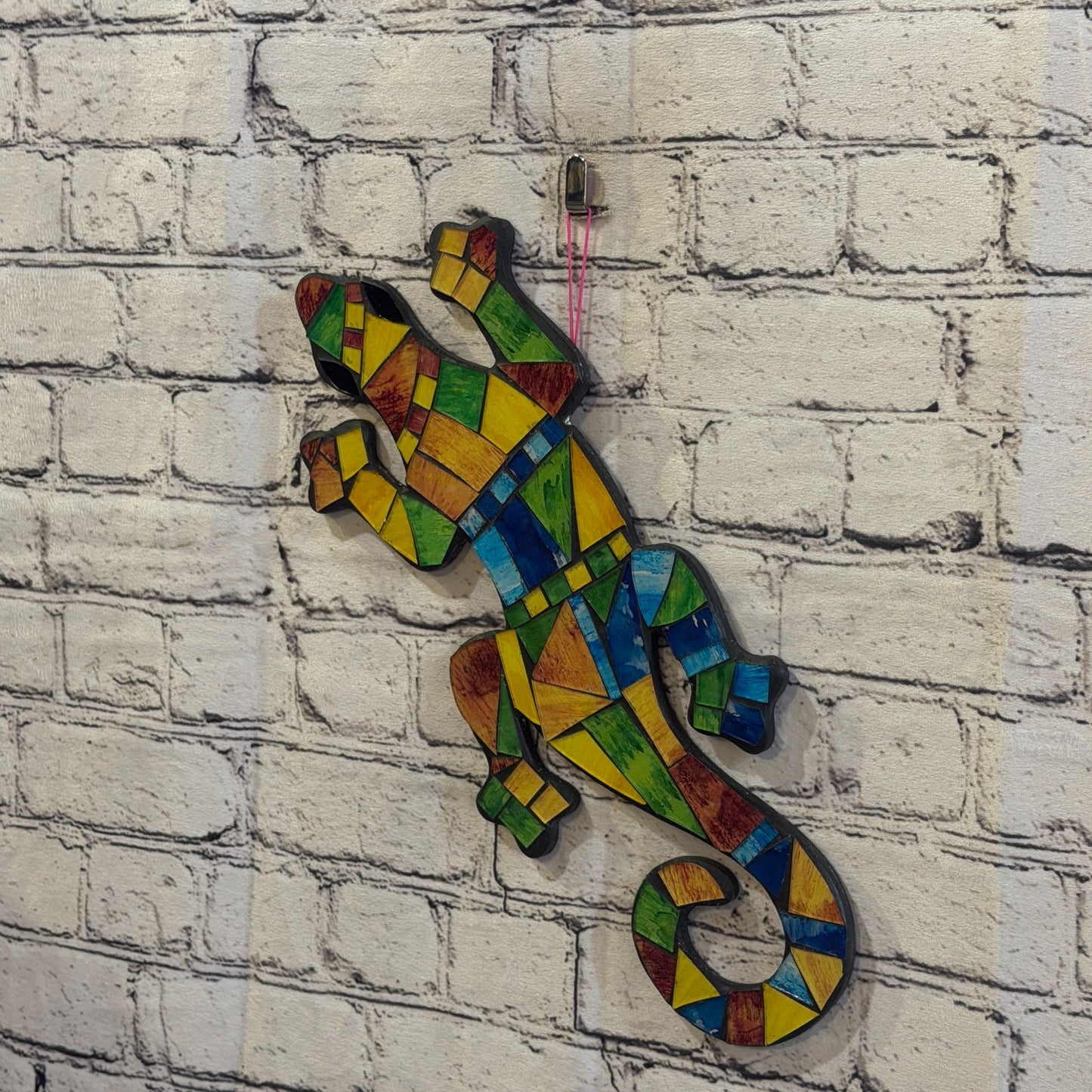 Rainbow Gecko Lizard Mosaic Tile Wall Hanging Mirror 40cm x 15cm Handmade New1