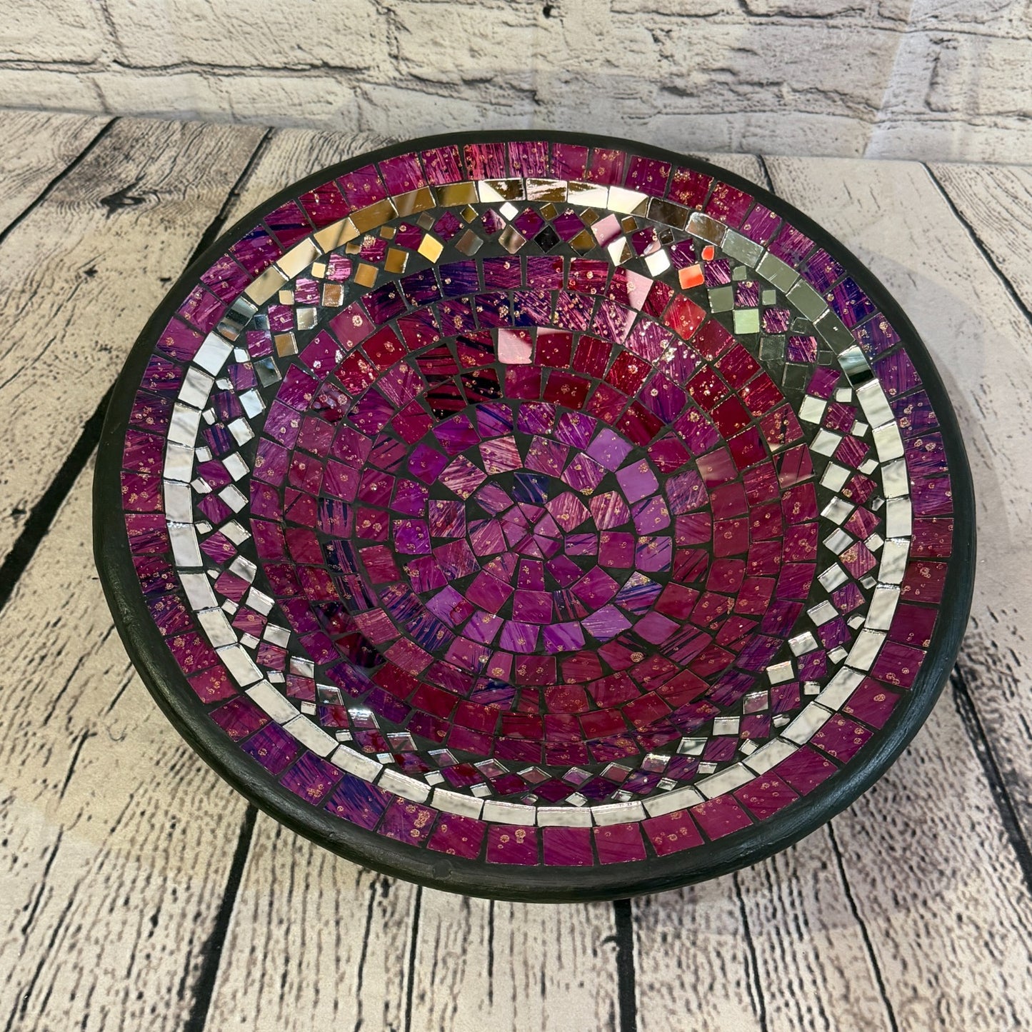35cm Purple Round Mirror Mosaic Handmade Ceramic Glass Tile Bowl Fruit0