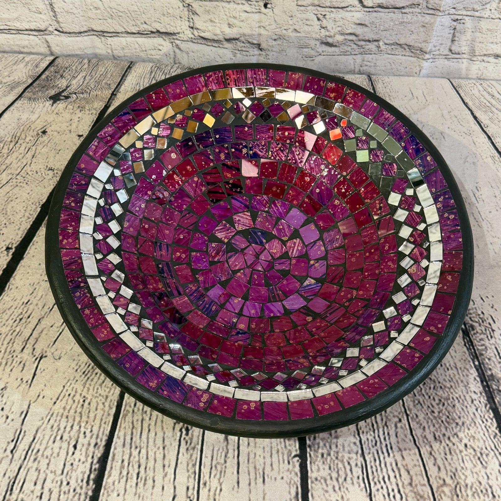 35cm Purple Round Mirror Mosaic Handmade Ceramic Glass Tile Bowl Fruit0