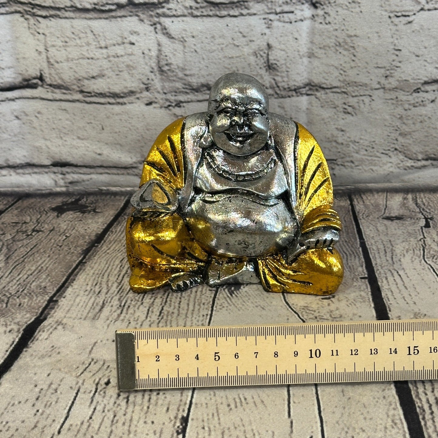 Silver And Gold 12cm x 12cm Large Chinese Buddha Sitting On Lotus Statue Resin7