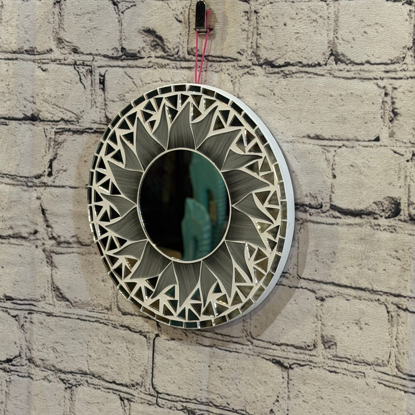 Grey Sun Flame Mosaic Tile Wall Mirror 20cm x 20cm 8 Inches Handmade1