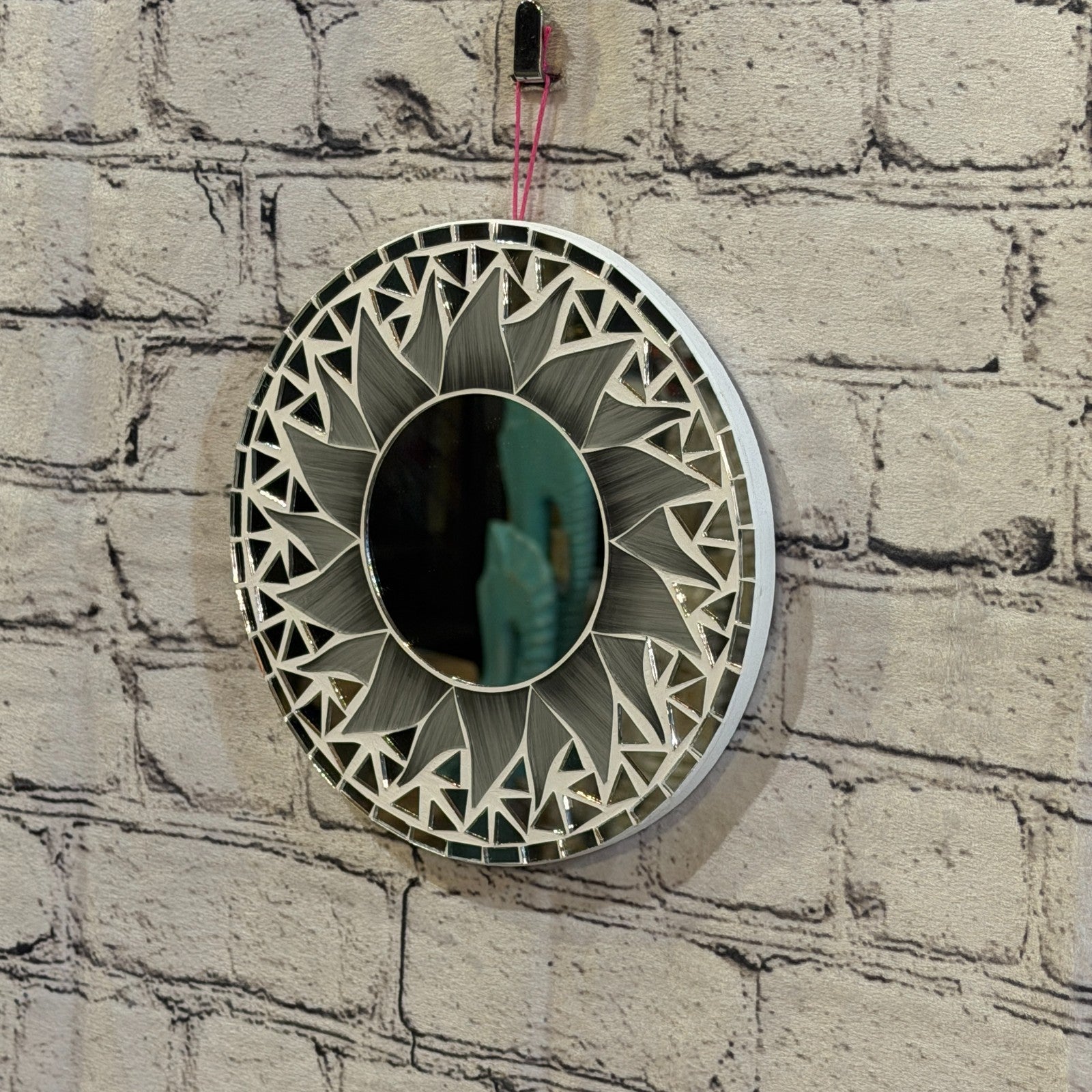 Grey Sun Flame Mosaic Tile Wall Mirror 20cm x 20cm 8 Inches Handmade1