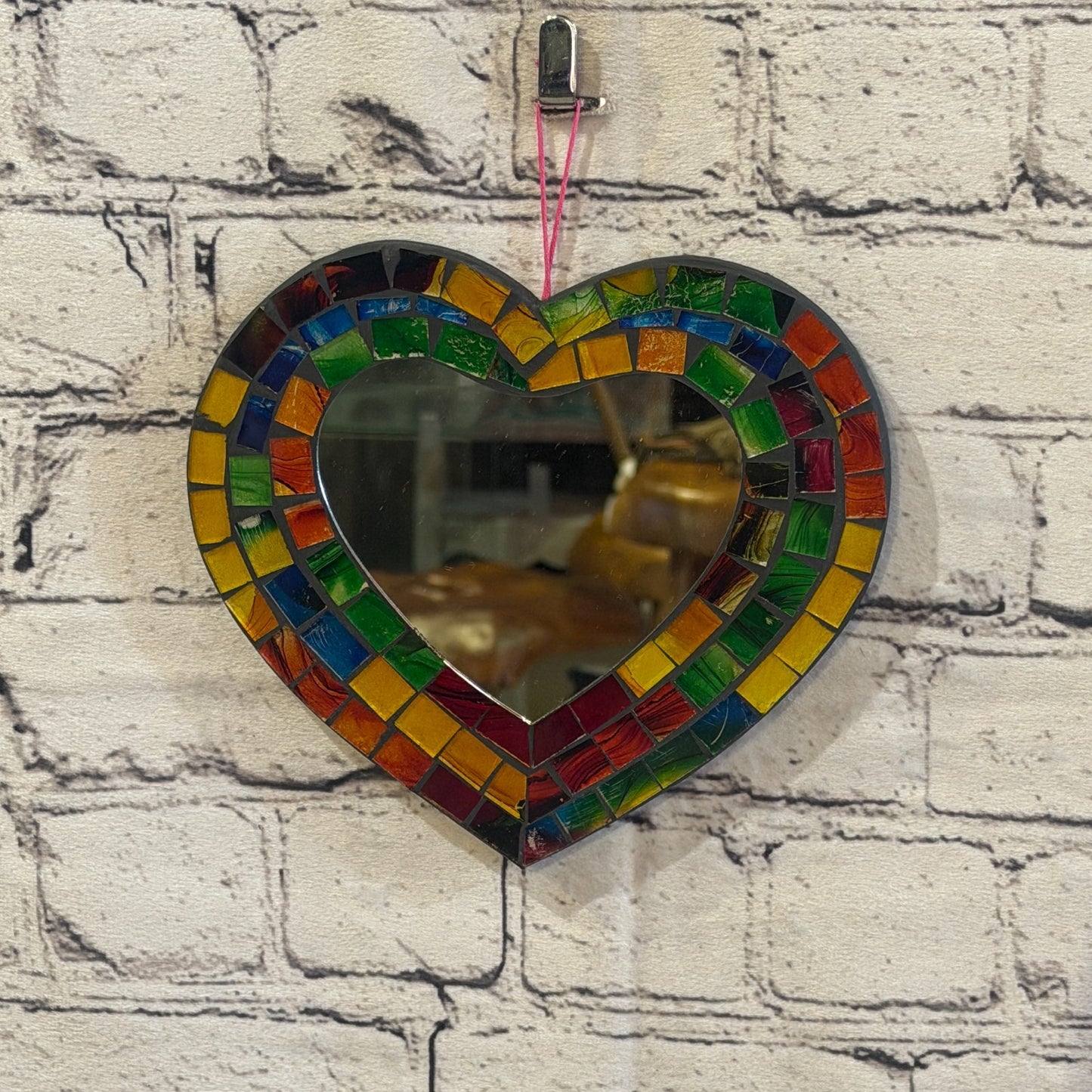 Rainbow Heart Shape Mosaic Tile Wall Mirror 20cm x 15cm 8 Inches Handmade New2