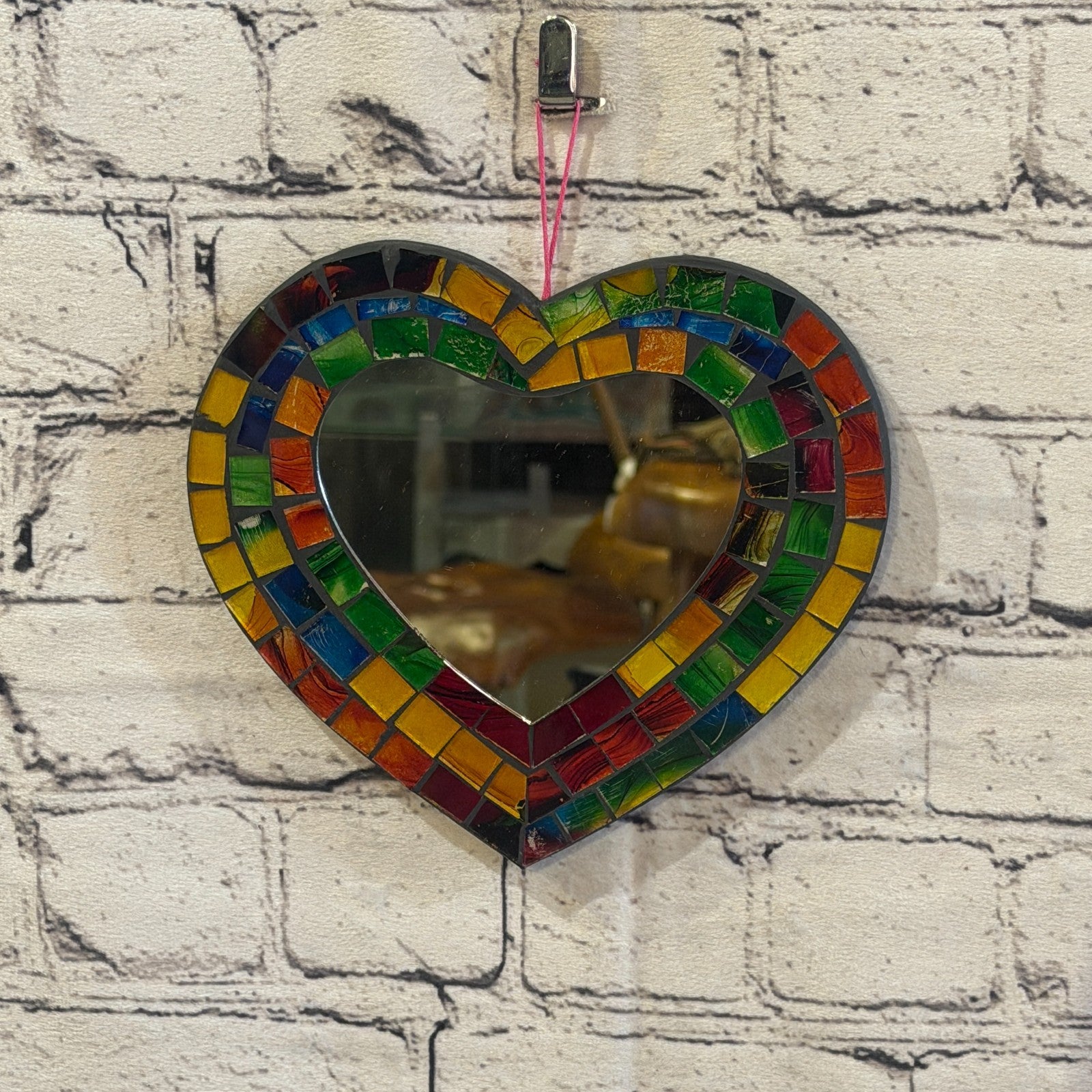 Rainbow Heart Shape Mosaic Tile Wall Mirror 20cm x 15cm 8 Inches Handmade New2