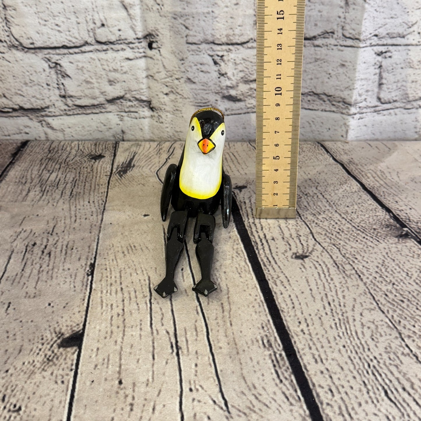 10cm Black White Penguin Sitting Animal Wooden Shelf Ornament Handmade Fairtrade5
