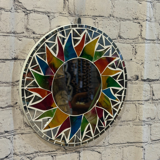 Rainbow White Sun Flame Mosaic Tile Wall Mirror 30cm x 30cm 12 Inches Handmade0