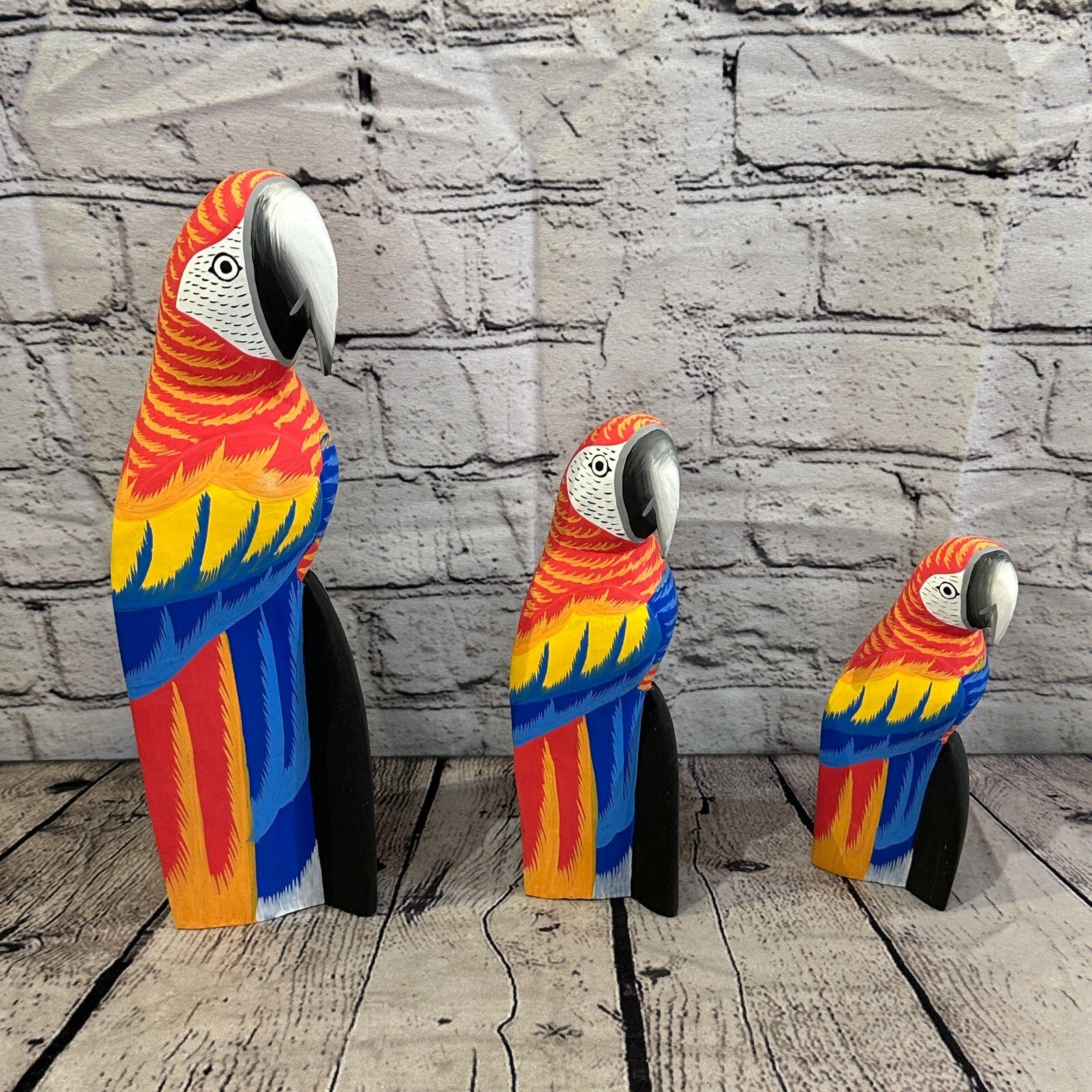 30cm Red Parrot Bird Ornament Statue Fair Trade Hand Made Carved Wood8