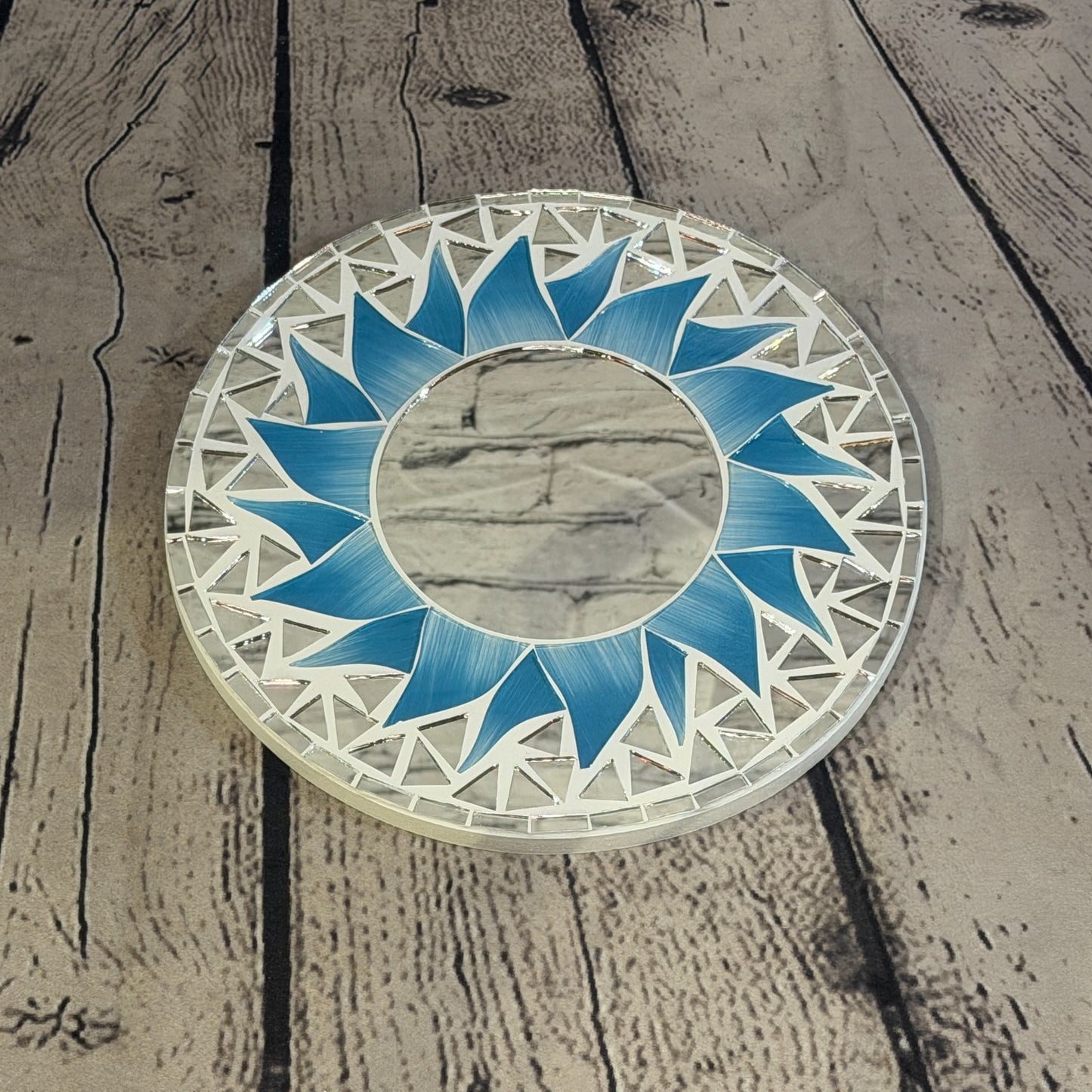 Turquoise Blue Sun Flame Mosaic Tile Wall Mirror 20cm x 20cm 8 Inches Handmade2