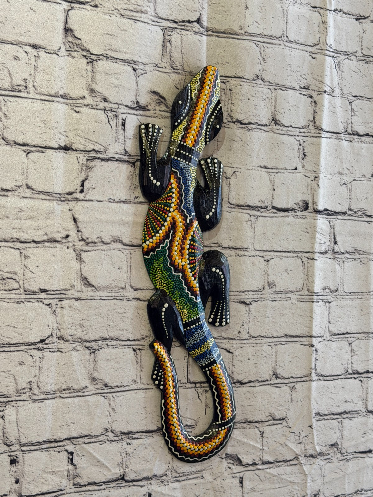 50cm Gecko Carved Wooden Dot Painted Ethnic Tribal Tiki Wall Art No 5 New0