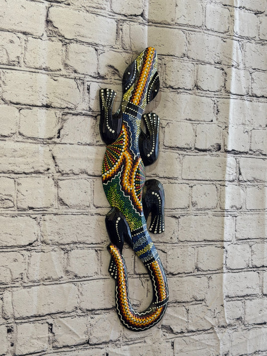 50cm Gecko Carved Wooden Dot Painted Ethnic Tribal Tiki Wall Art No 5 New0