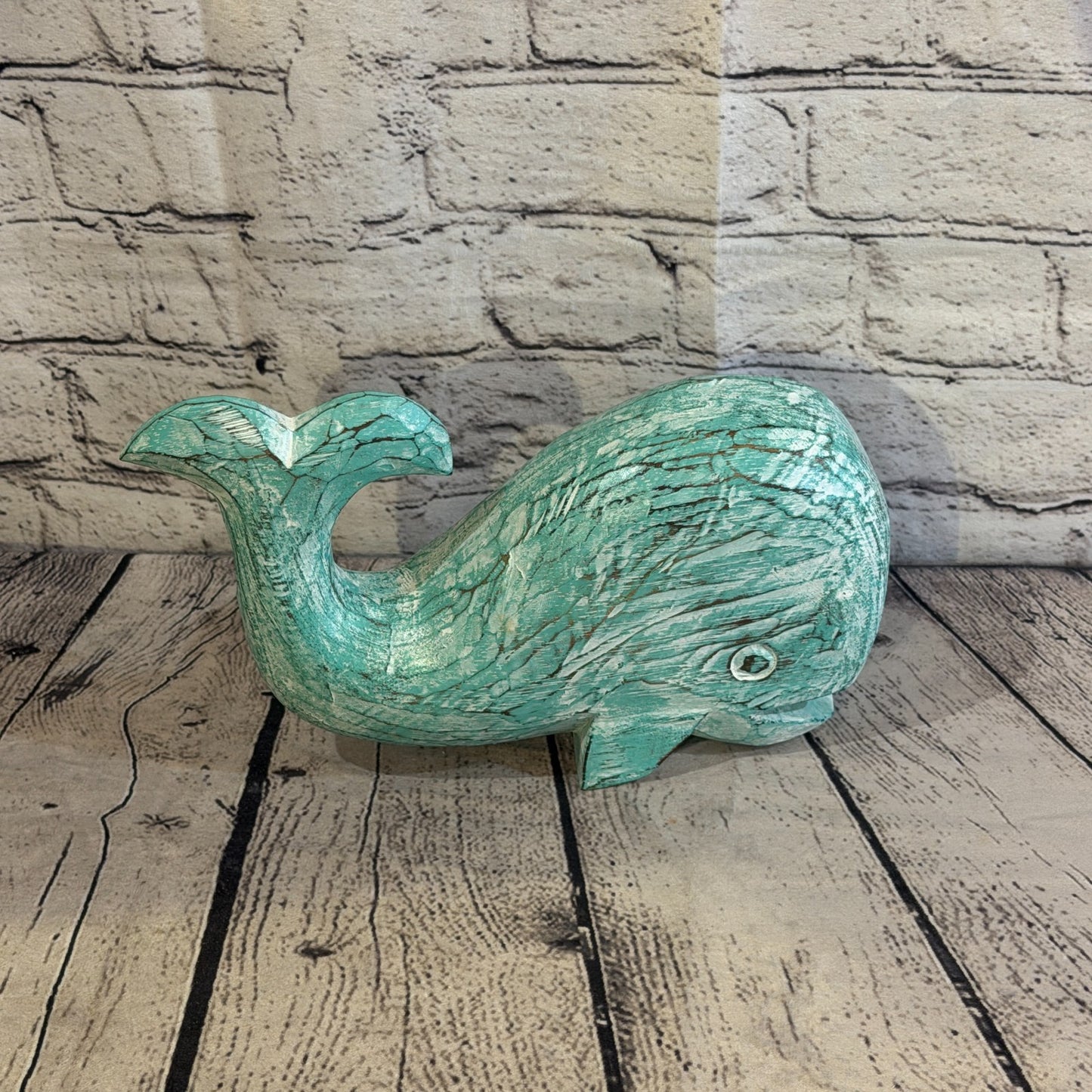 25cm x 12cm Whale Green Fish Wood Coastal Ocean Bathroom Decoration3