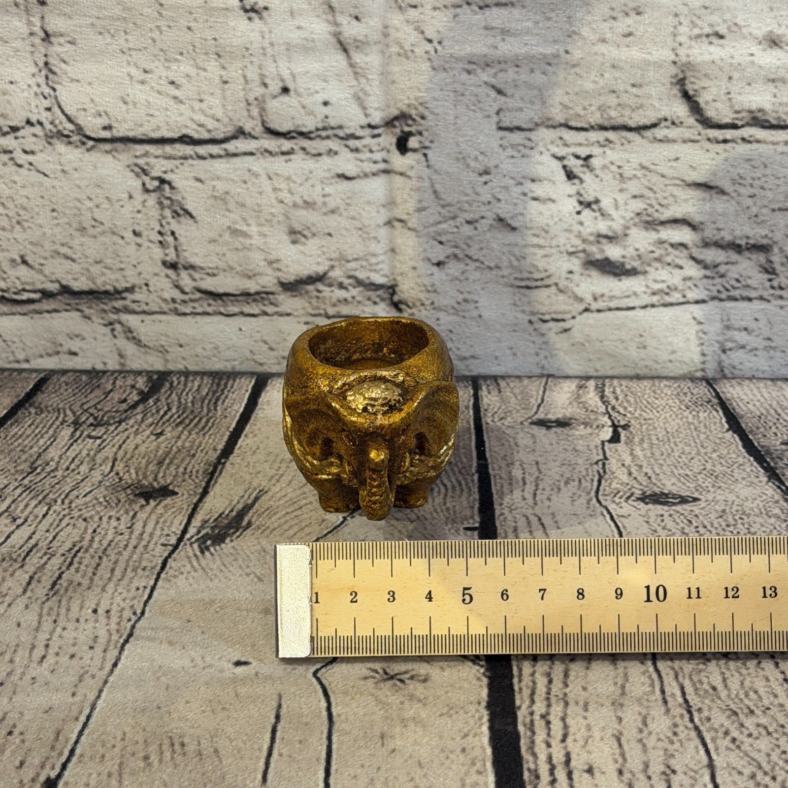 Bronze & Bronze 8cm x 5cm Elephant Tea Light Holder Statue Resin Hindu7