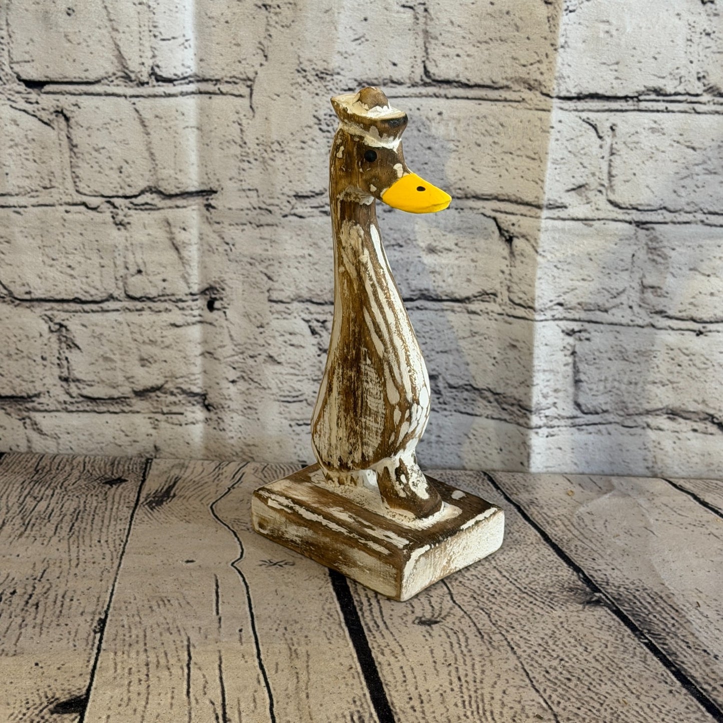 Looking Forward 24cm Tall Wooden Brown Duckling Baby Duck Shabby Wood Fairtrade2