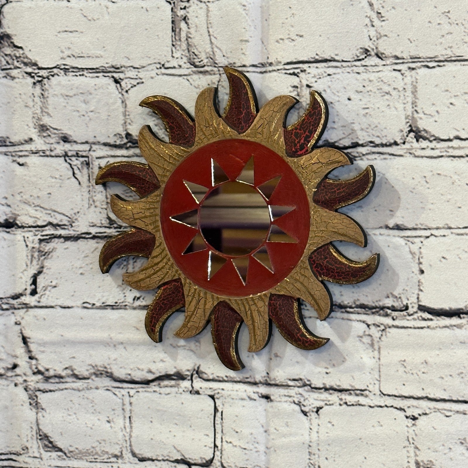 Red Burst Sun Mosaic Tile Wall Mirror 20cm x 20cm 8 Inches Handmade Fairtrade1