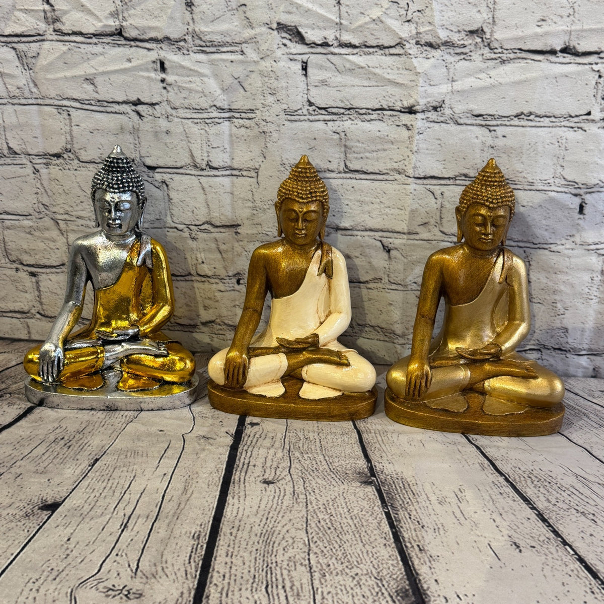 Gold & Silver 25cm x 15cm Large Thai Buddha Sitting Statue Resin Hindu9