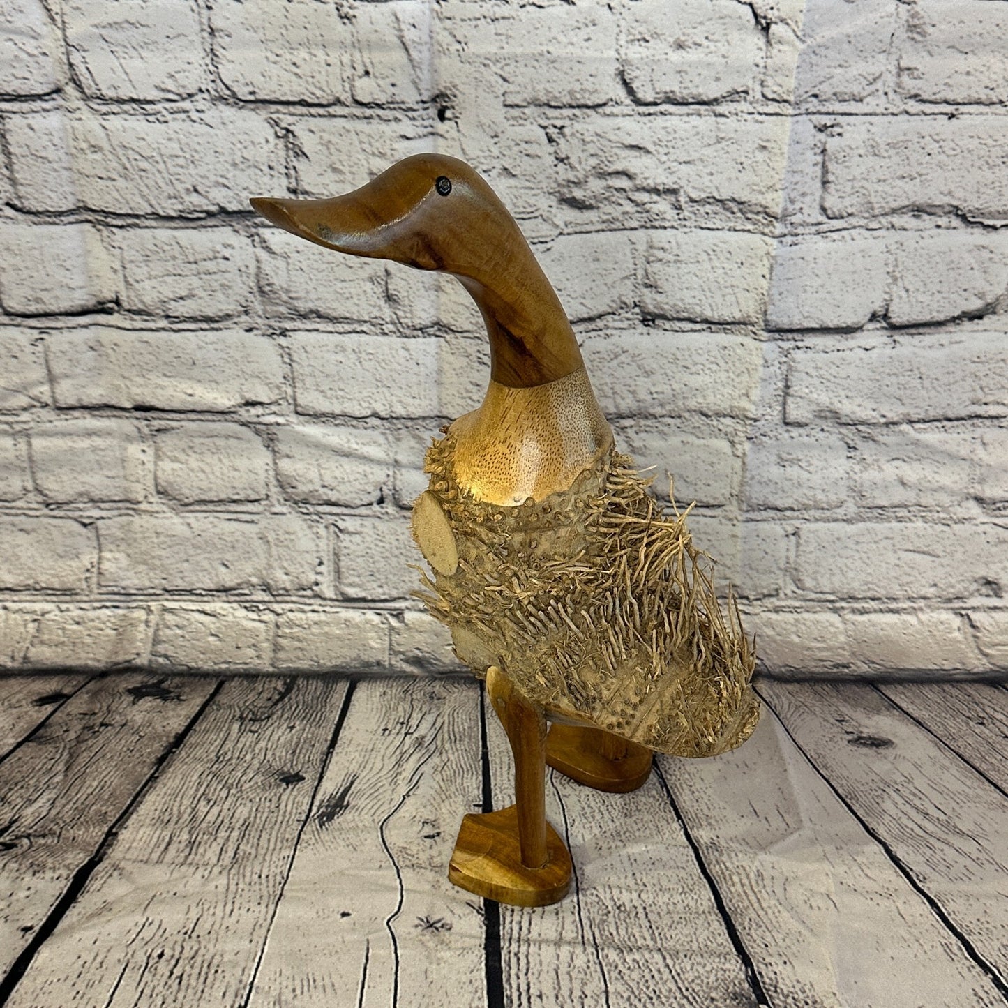 Looking Left 40cm Tall Wooden Hairy Duckling Baby Duck Bamboo Root Fairtrade2