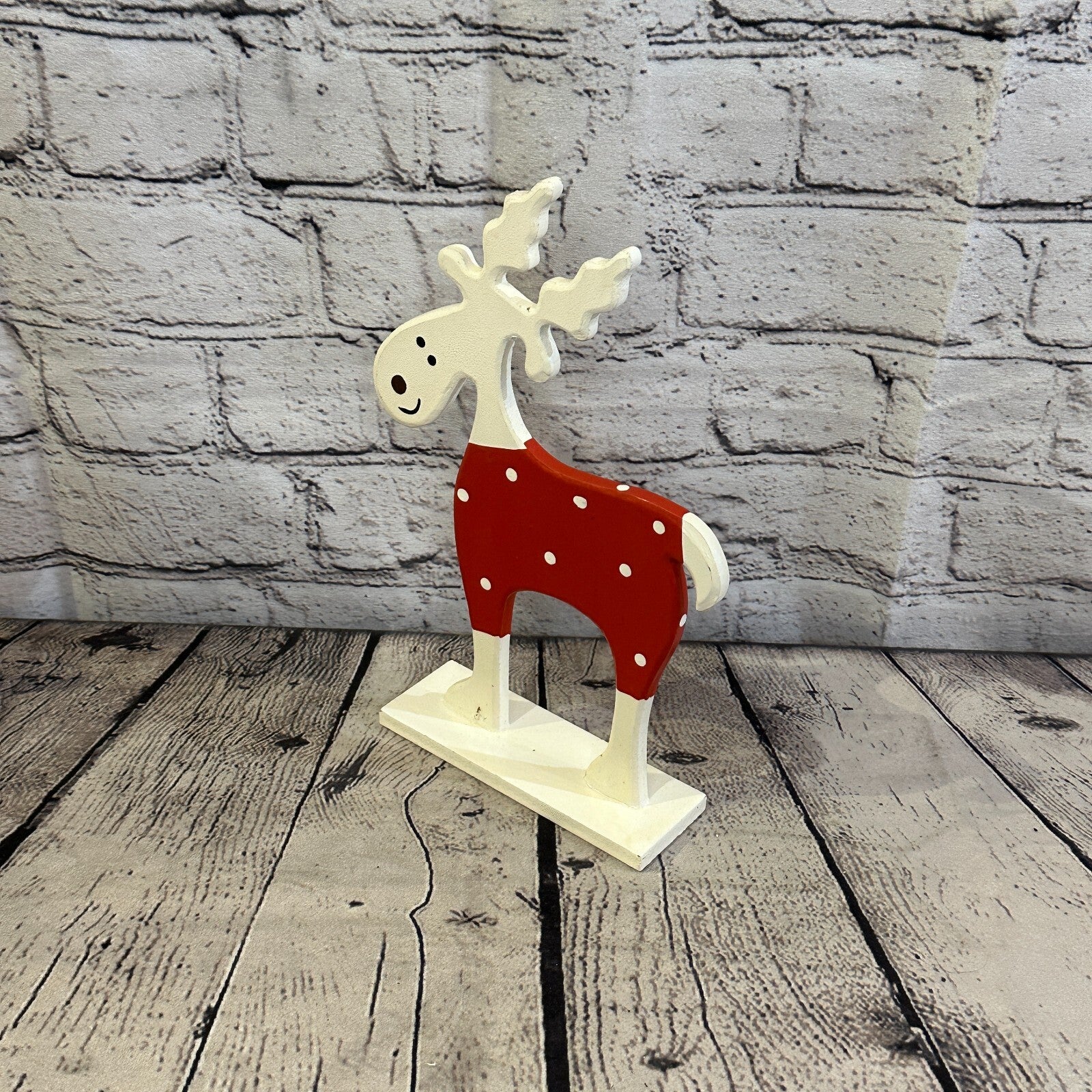 25cm x 20cm Red Handcrafted Wood Reindeer Xmas Christmas Ornament Antlers1