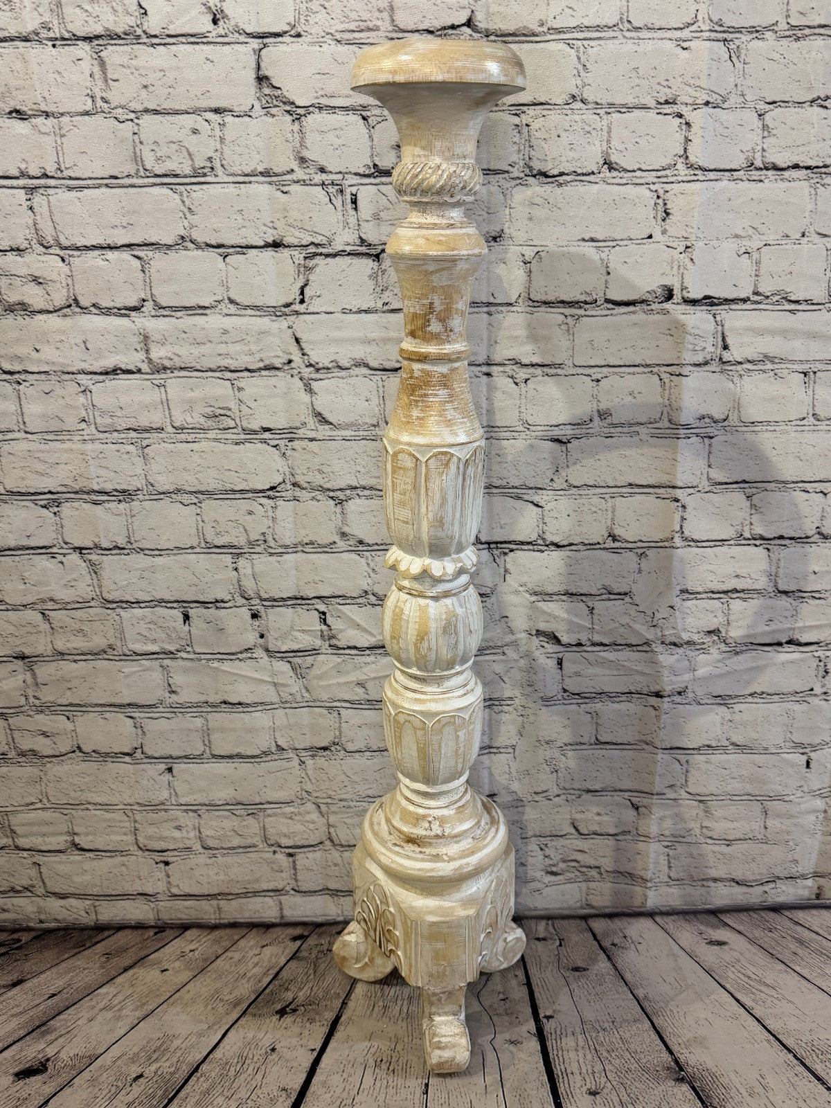 80cm x 18cm White Regal Wooden Vintage Style Candle Stand Shabby Pillar Holders0