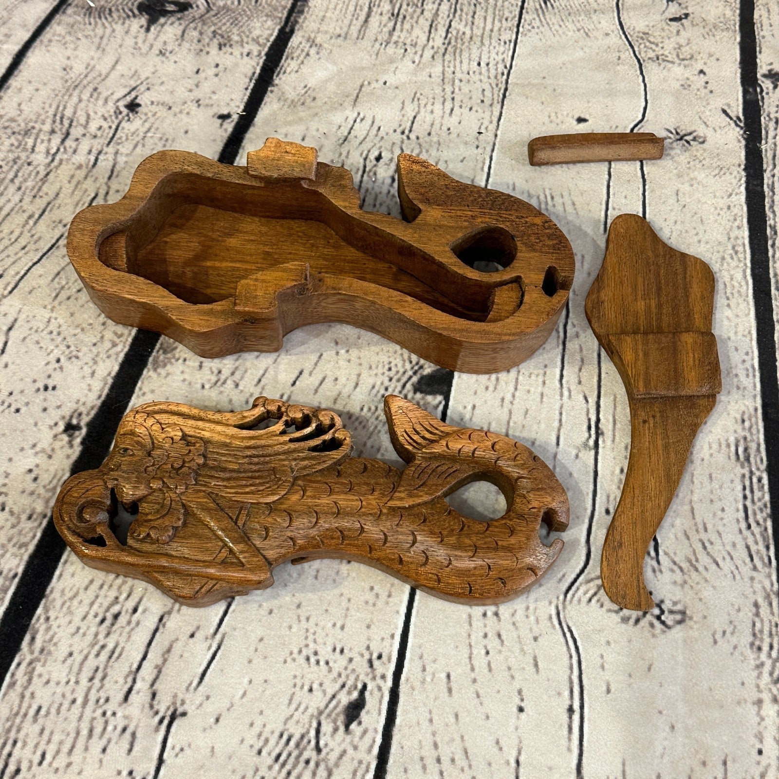 Carved Mermaid 4 Bit Wooden Puzzle Box Secret Box Magic Trinket Handmade3