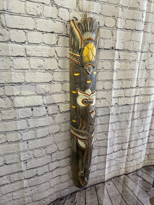 100cm Light Grey Owl Hand Carved Fair Trade Wooden Animal Wall Art Hang Mask0