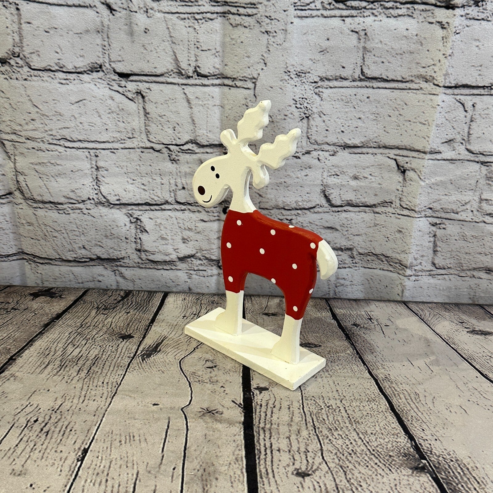22cm x 14cm Red Handcrafted Wood Reindeer Xmas Christmas Ornament Antlers1
