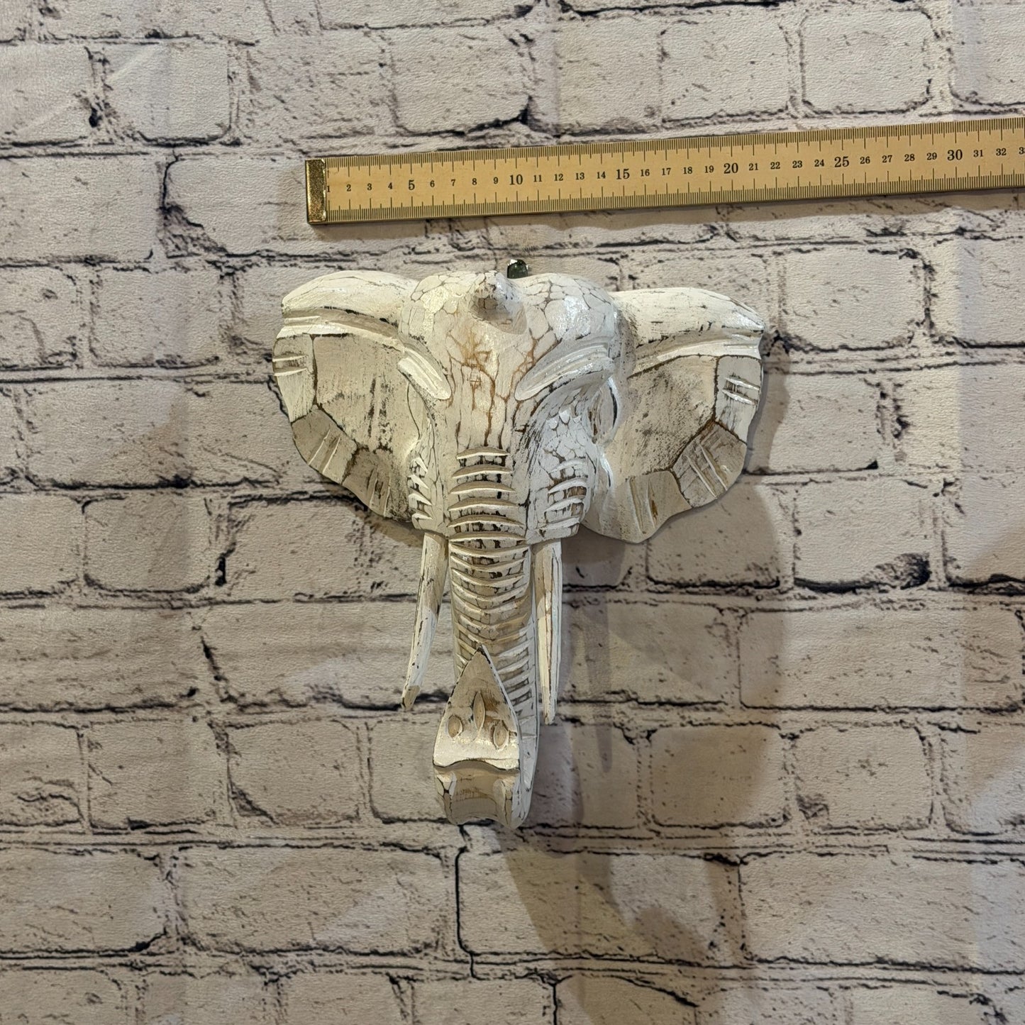 25cm x 25cm Plain White Painted Wood Elephant Head Wall Mounted Art Shabby3