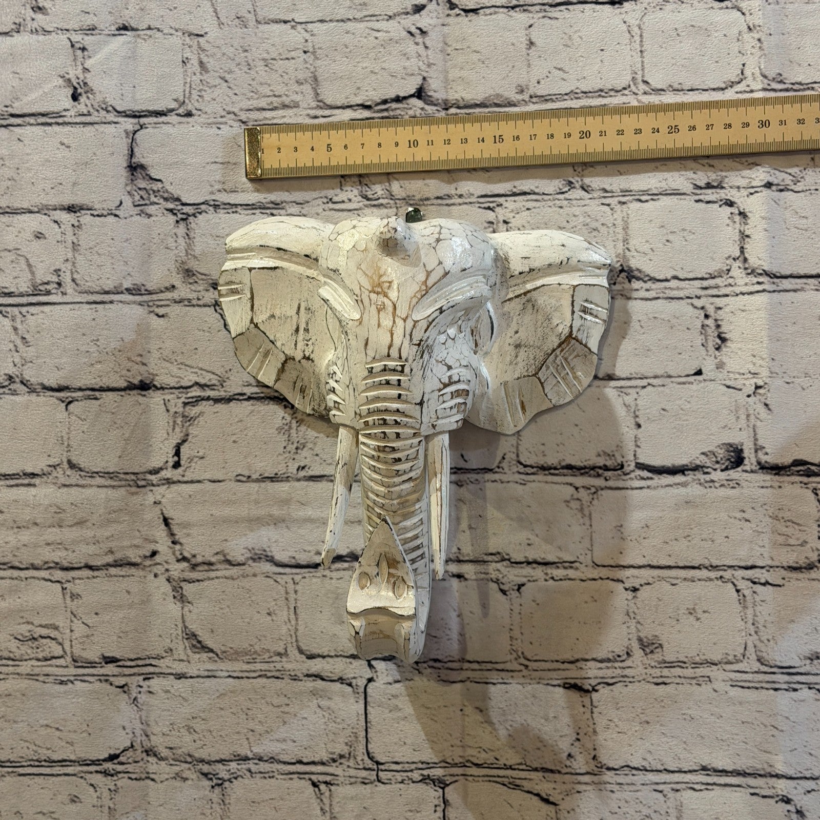 25cm x 25cm Plain White Painted Wood Elephant Head Wall Mounted Art Shabby3