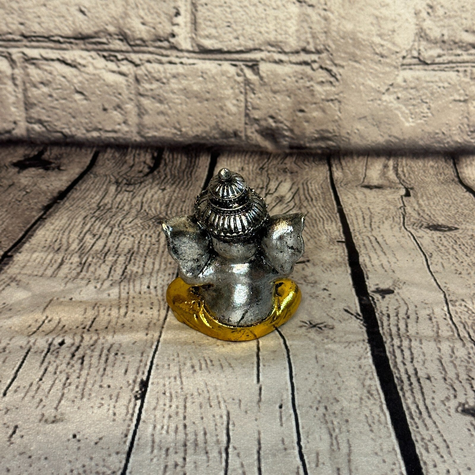 Silver Gold 10cm Set Of 3 Wise Ganesh Ganesa Sitting On Seat Statue Resin Hindu5