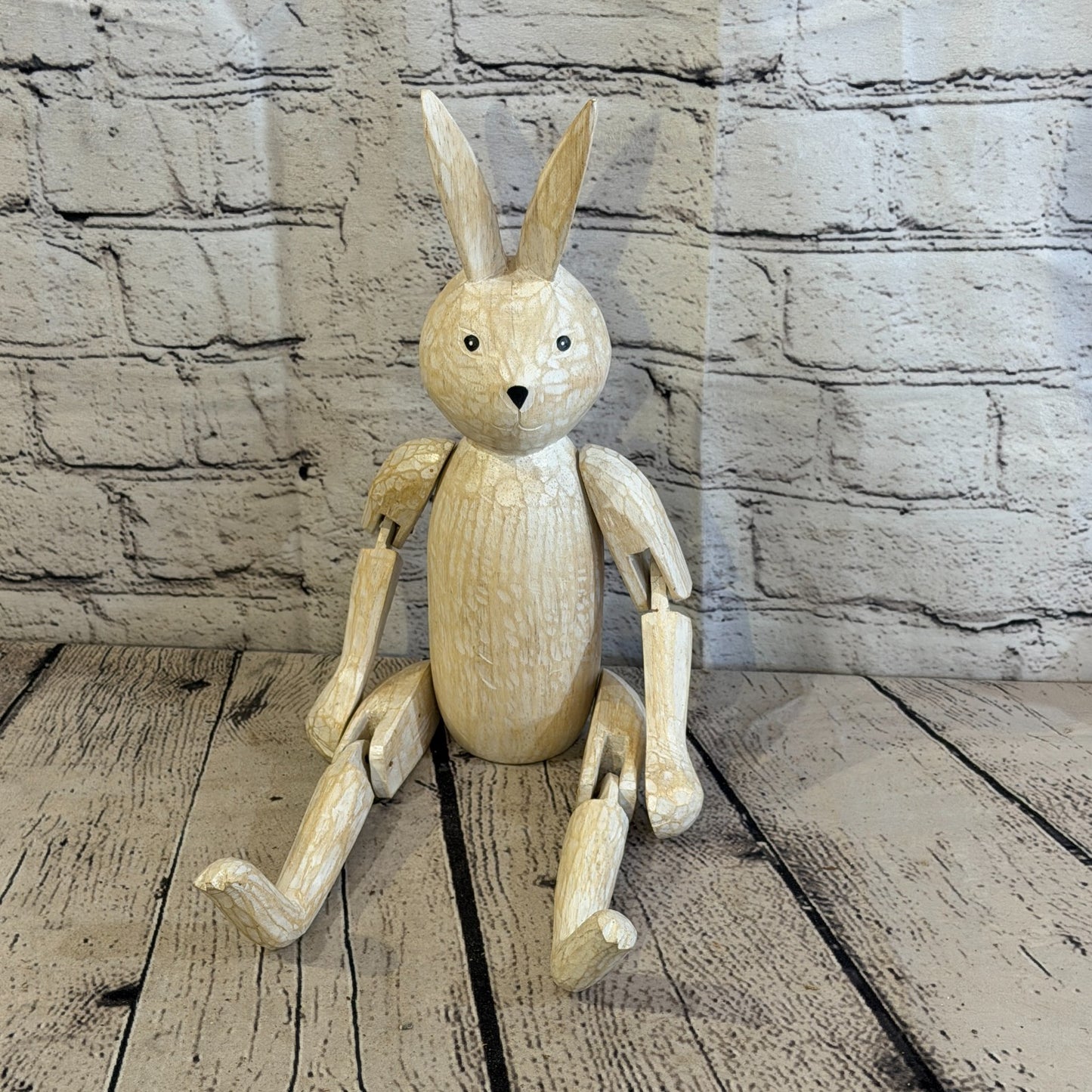 30cm Brown Bunny Rabbit Sitting Animal, Wooden Shelf Ornament Handmade Fairtrade1
