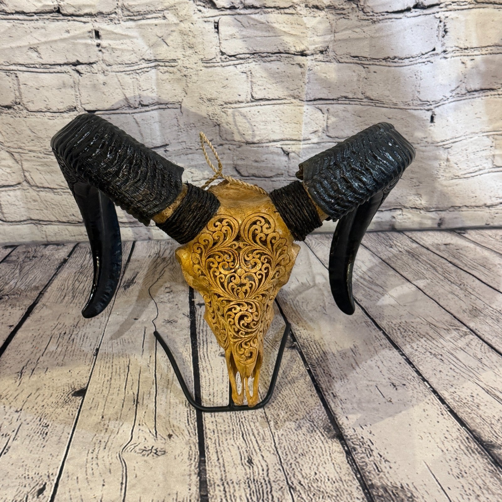 30cm Carved Buffalo Ram Wild Skulls Wall Hanging Carved With Stand Design 21