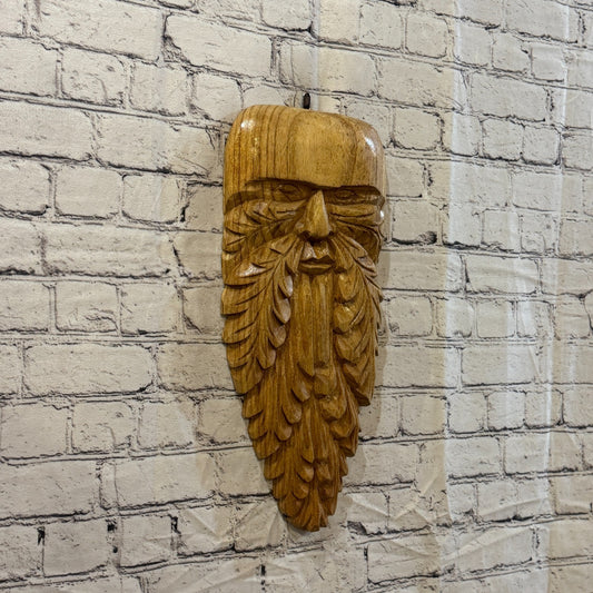 Green Man Of The Woods 45cm x 20cm Flat Carved Wizard Tree Trunk Wood Fairtrade0