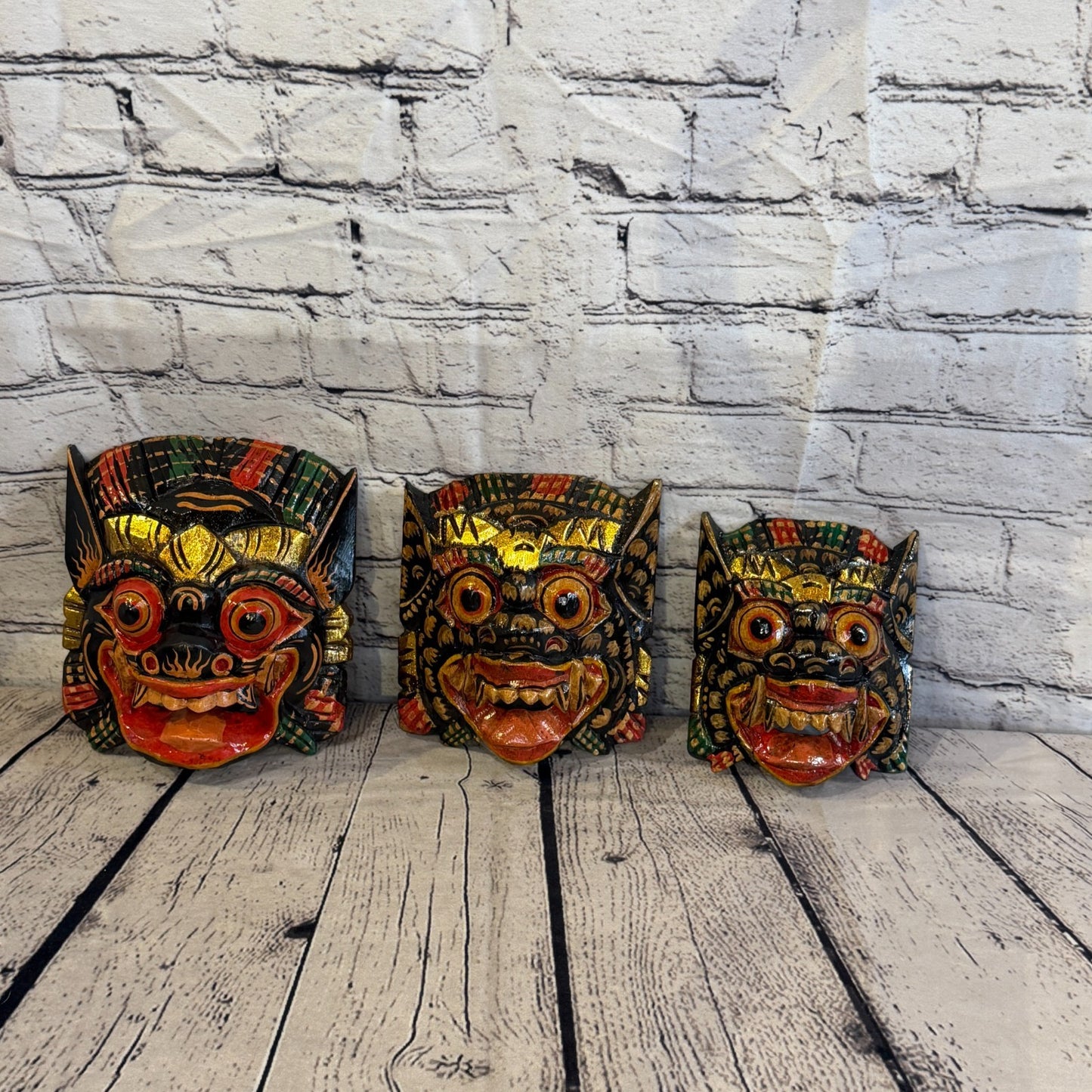 Large Wooden Black Barong Wall Mask 20cm x 20cm Handmade And Fairtrade Hindu6