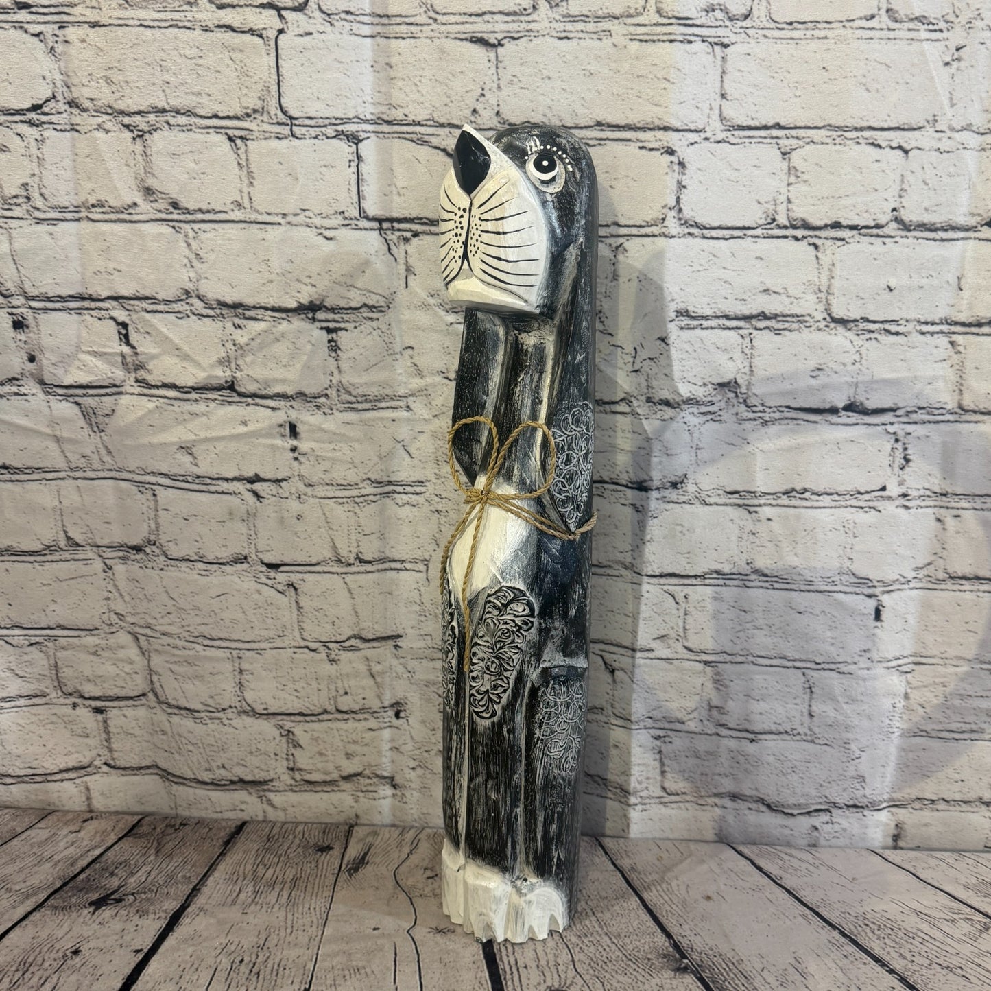 50cm Grey Wooden Shabby Dog Statue Ornament Fair Trade Handcarved0