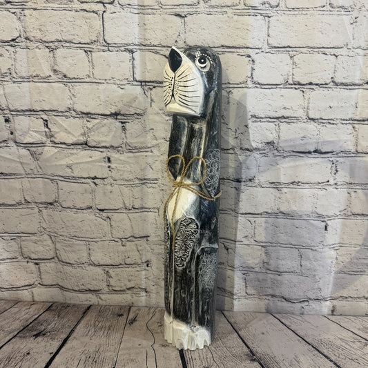 50cm Grey Wooden Shabby Dog Statue Ornament Fair Trade Handcarved0