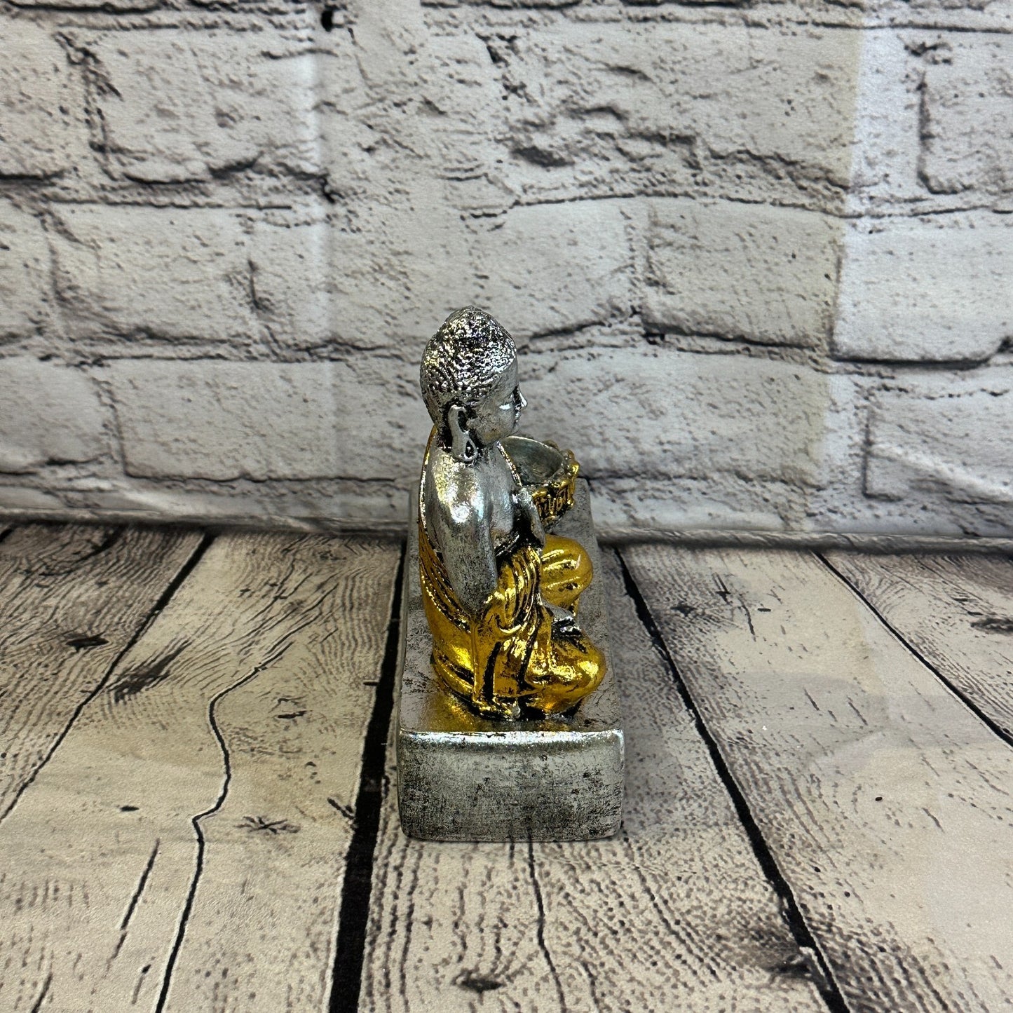 Silver And Gold 15cm x 15cm Thai Buddha Tea Light Holder Statue Resin Hindu3
