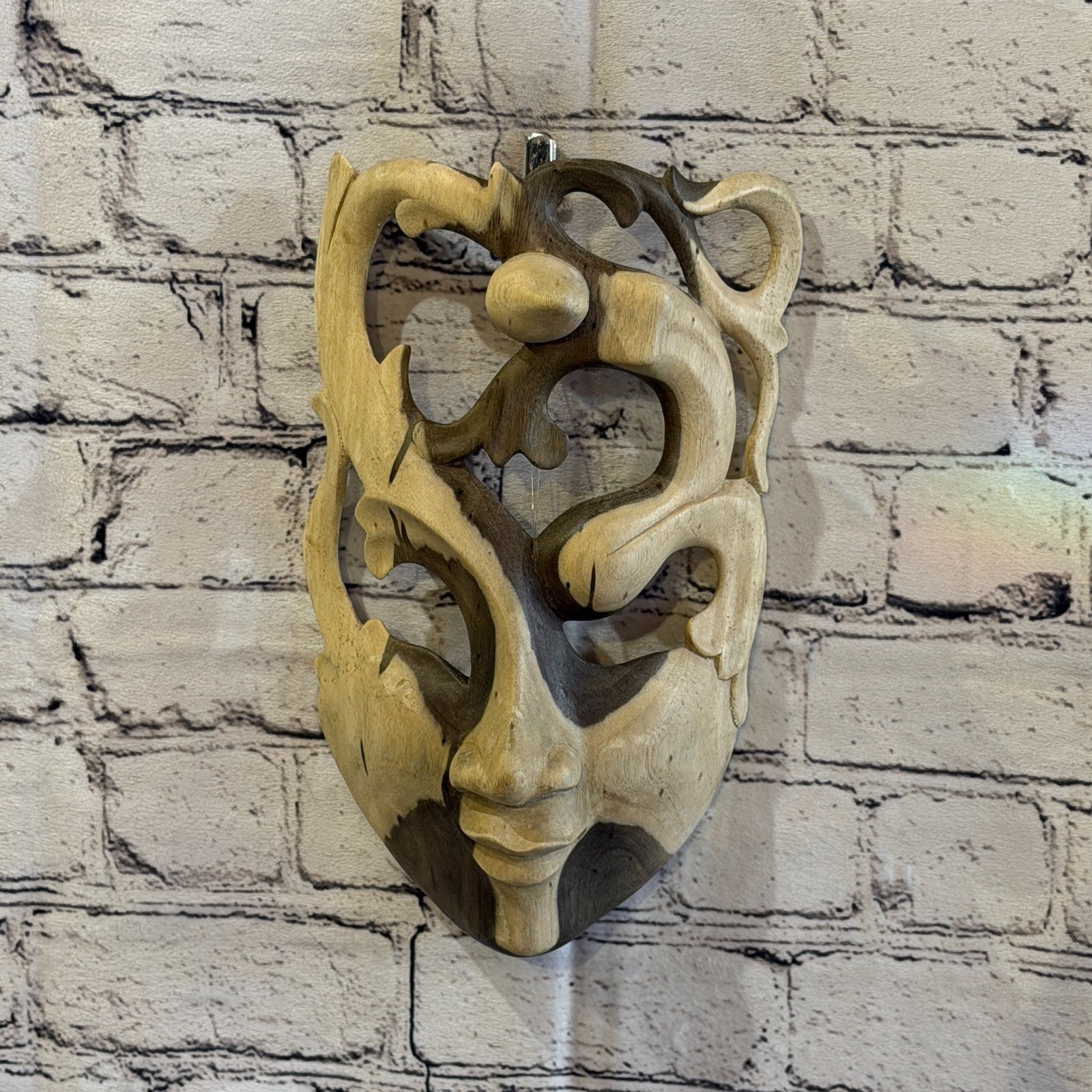 25cm Wooden Soulmate Mask Wall Art Hibiscus Wood Hand Carved Fair Trade Design 80
