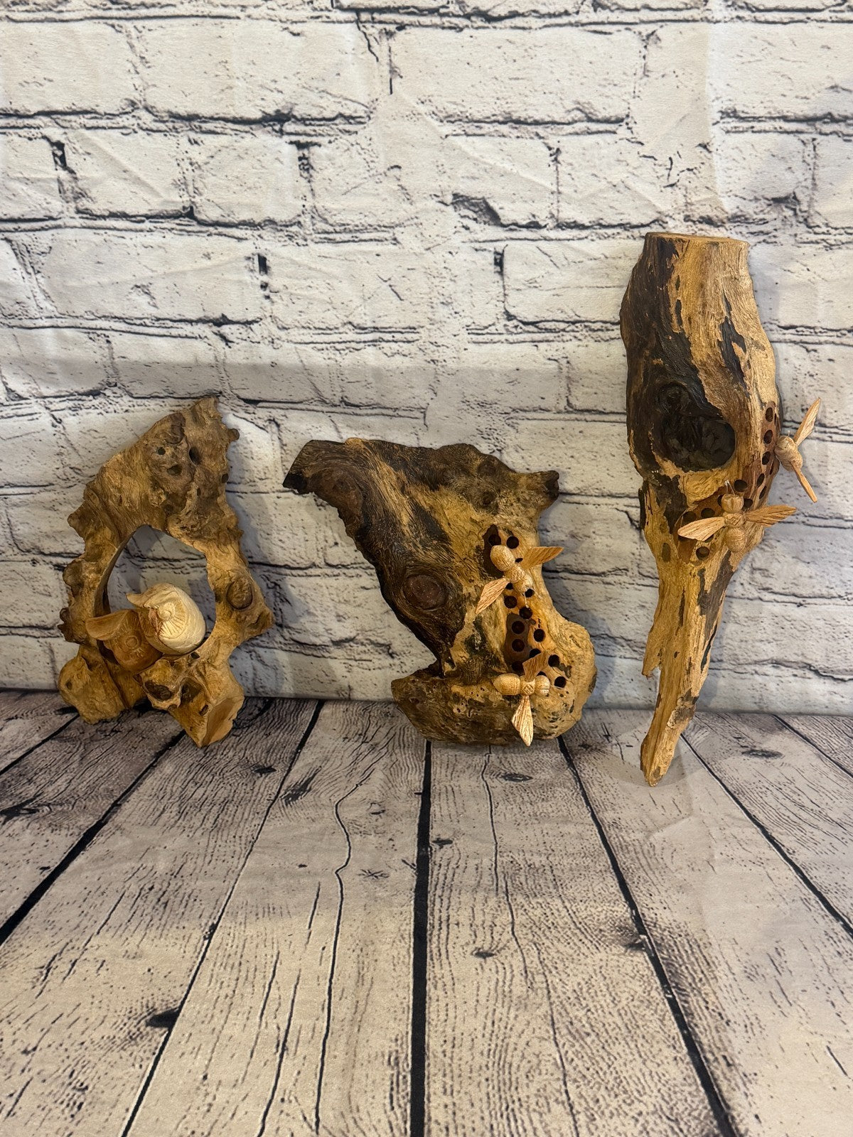 Bees Honeycomb Wall Art Mushroom Parasite Wood Ornament Natural Carving Wooden7