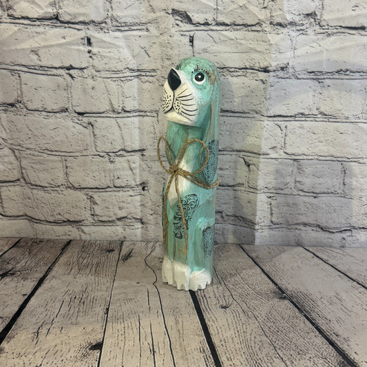 30cm Green Teal Wooden Shabby Dog Statue Ornament Fair Trade Handcarved0