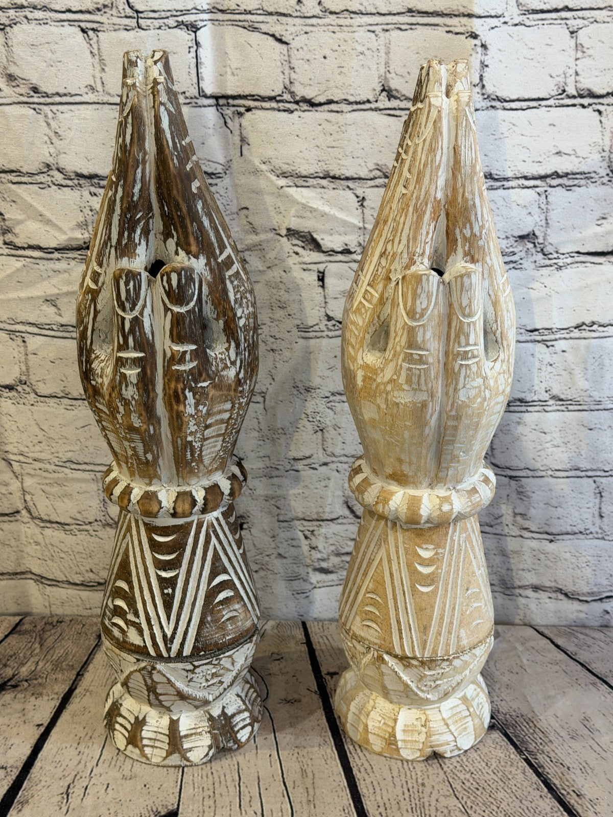 50cm Brown Wooden Hand Carved Praying Hands Incense Holder Two Parts9