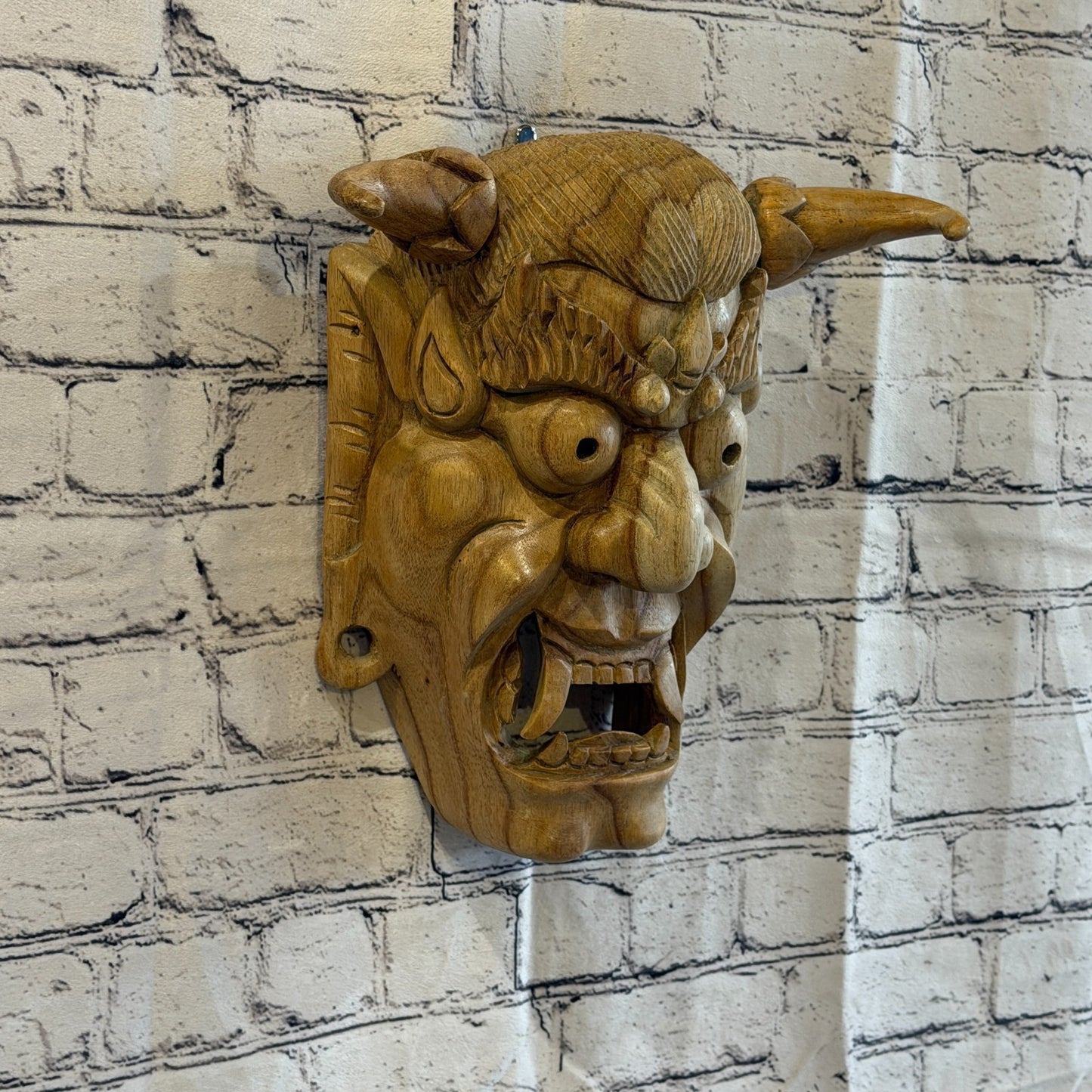 30cm x 25cm Wooden Japan Oni Mask Wall Art Hibiscus Wood Hand Carved Fair Trade0