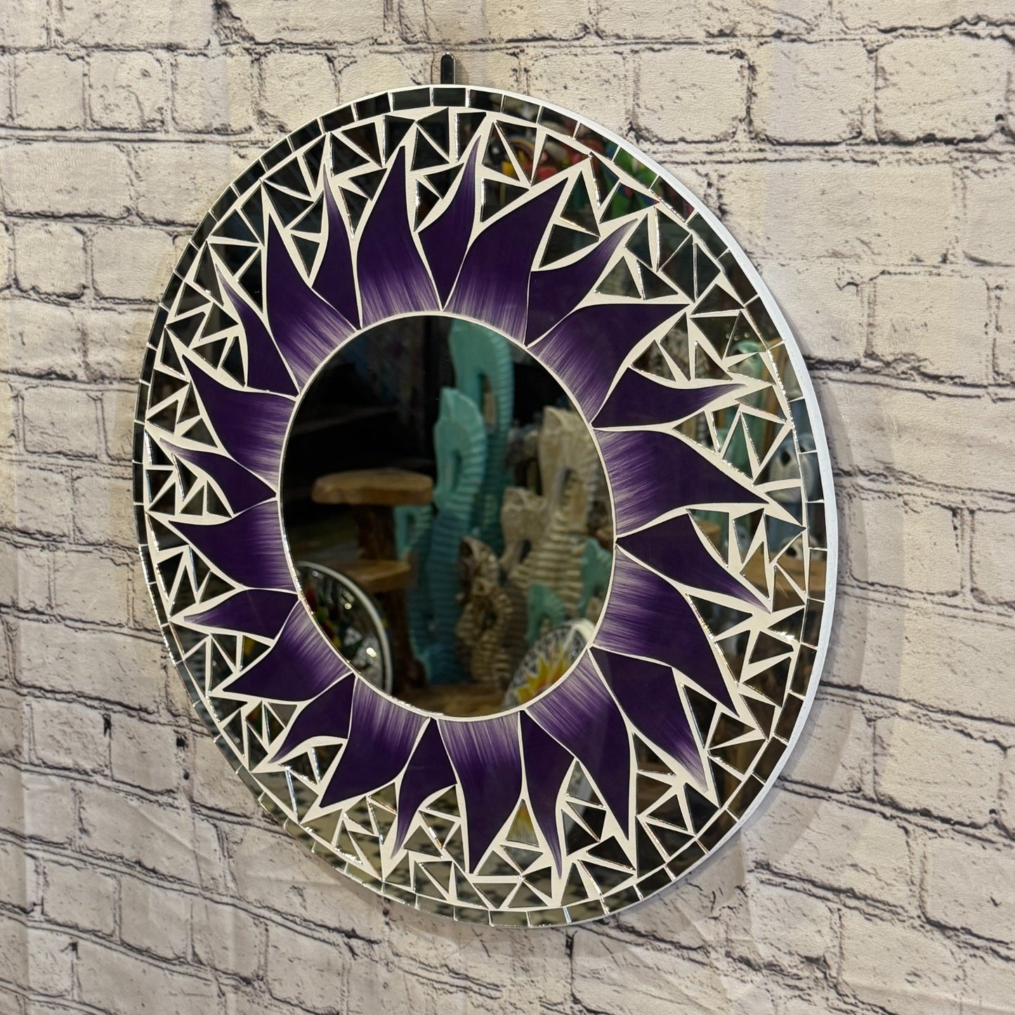 Purple Sun Flame Mosaic Tile Wall Mirror 50cm x 50cm 20 Inches Handmade1