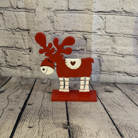 22cm x 14cm Red Heart Handcrafted Wood Reindeer Xmas Christmas Ornament Antlers0