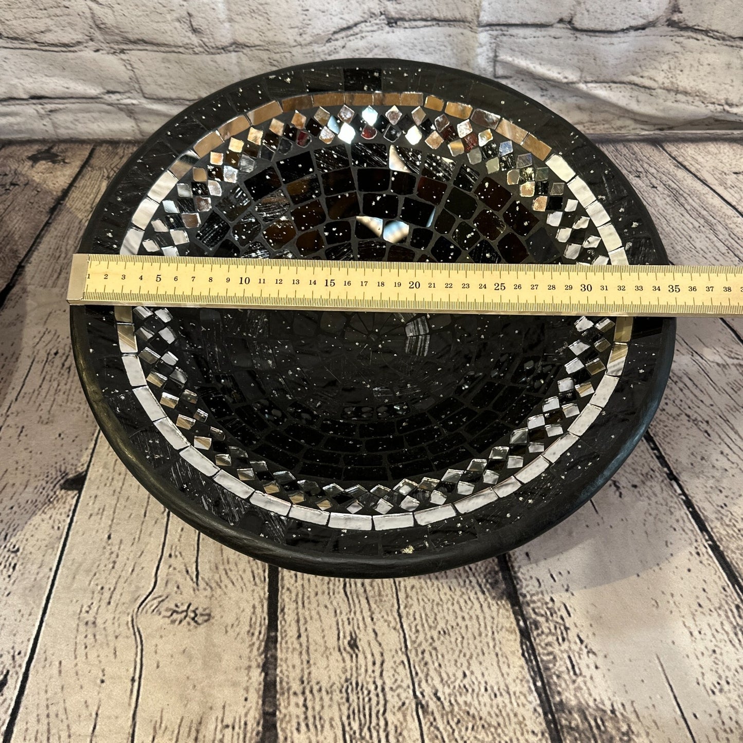 35cm Black Round Mosaic Handmade Ceramic Glass Tile Bowl Fruit1