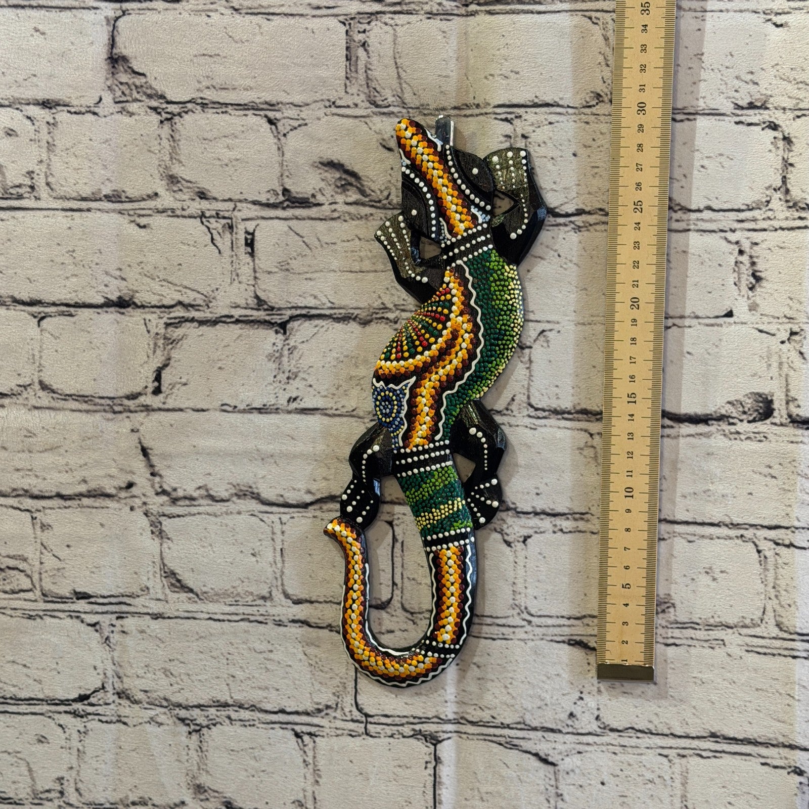 30cm Gecko Carved Wooden Dot Painted Ethnic Tribal Tiki Wall Art No 2 New4