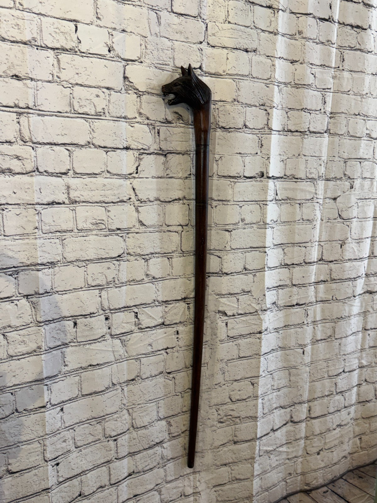 Wolf Head 90cm Tribal African Walking Stick Cane Hand Carved Dark Wood1